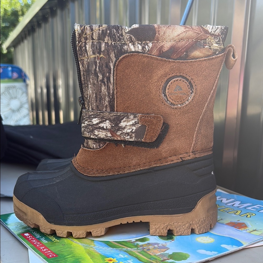 Camouflage and Brown Winter Boots